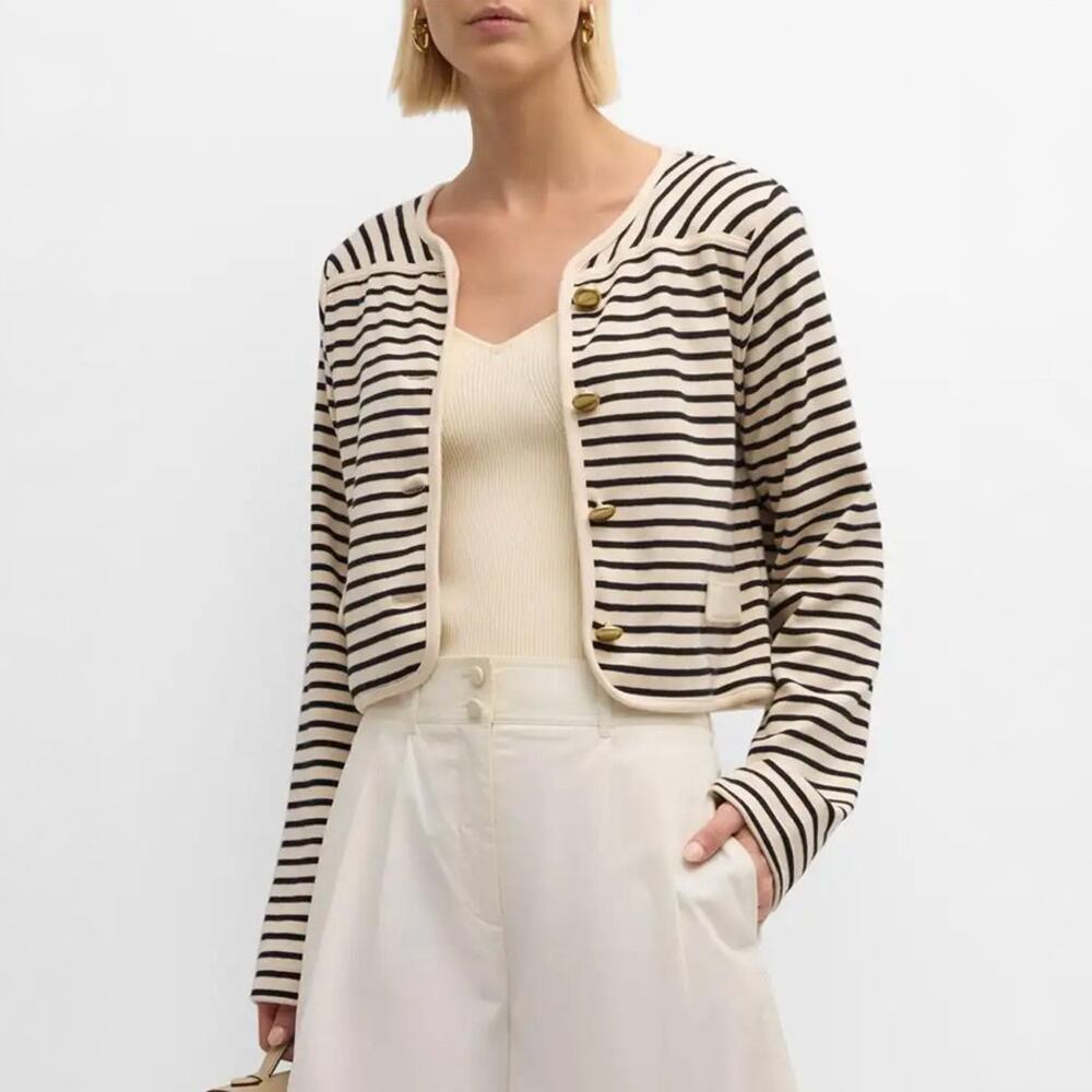 Tanya Taylor Graham Organic Cotton Striped Cropped Jacket Size S